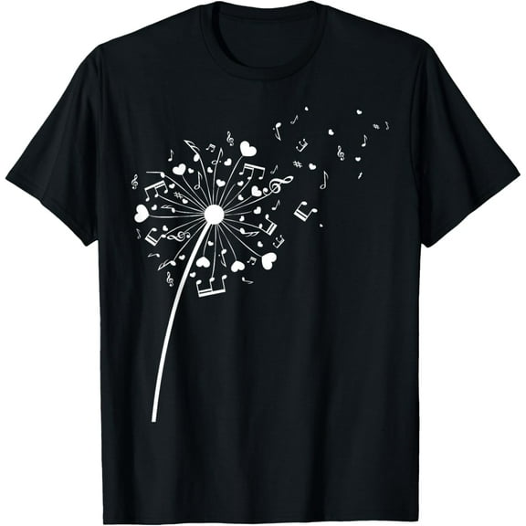 Musical Notes Dandelion Flower Music Player Teacher Musician T-ShirtMen and women, Black T-shirt, size: Extra large