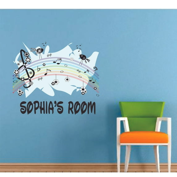 Musical Notes Flowers Rainbow Cute Decors Wall Sticker Art Design Decal for Girls Boys Kids Room Bedroom Nursery Kindergarten House Fun Home Decor Stickers Wall Art Vinyl Decoration (30x30 inch)