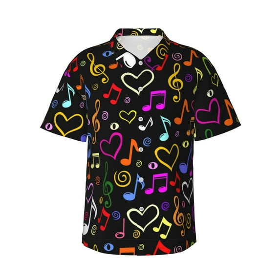 Musical Notes Hawaiian Shirts For Men, Summer Short-Sleeve Relaxed-Fit Button-Down Shirts X-Large