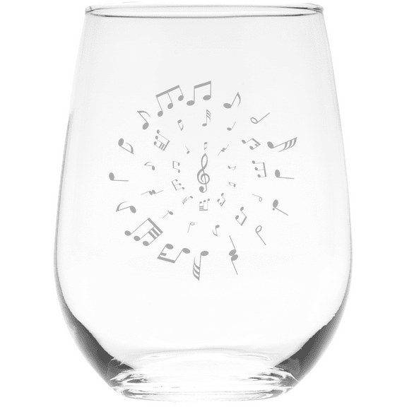C&M Personal Gifts 17 oz Musical Notes Stemless Wine Glass  (Style MN3)