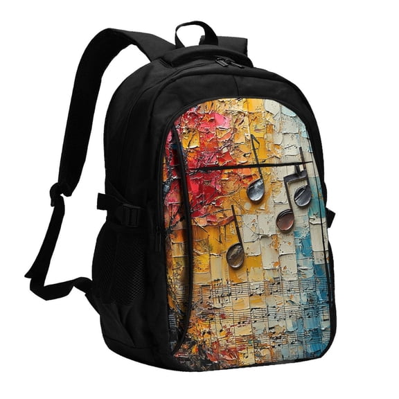 Musical Notes Music Laptop Backpack with USB Charging Headphone Port Casual Daypack Bag College Business Travel