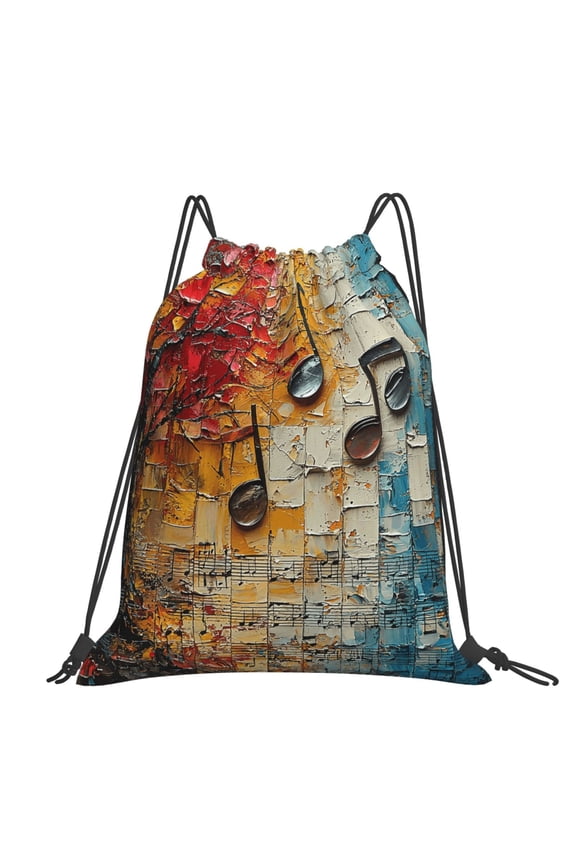 Musical Notes Music Large Drawstring Backpack Casual Cinch Sack Bag Backpack for Sports Hiking Travel Gym