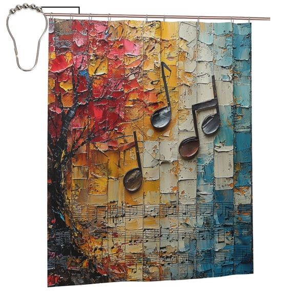 Musical Notes Music Shower Curtain Set with Hooks Iron Waterproof Bath Curtains 60X72 Inches for Bathroom Decor