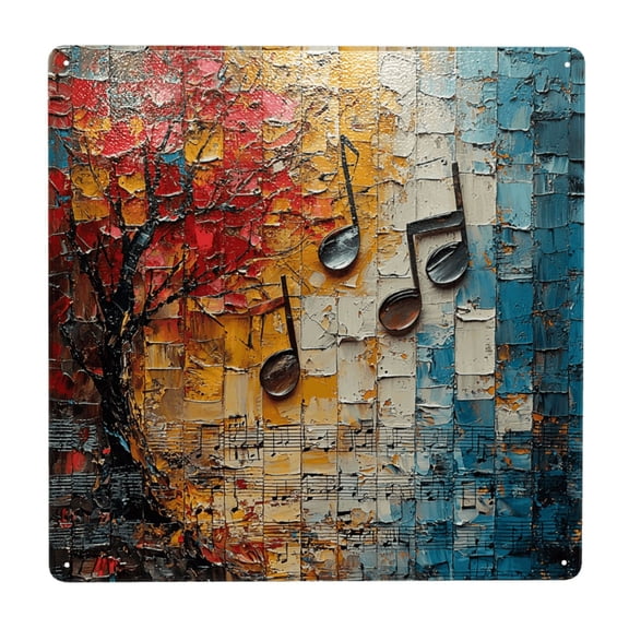 Musical Notes Music Square Metal Sign 12x12 Inch Tin Sign Wall Decor Decorative Plaque for Bar, Cafe, Restaurant