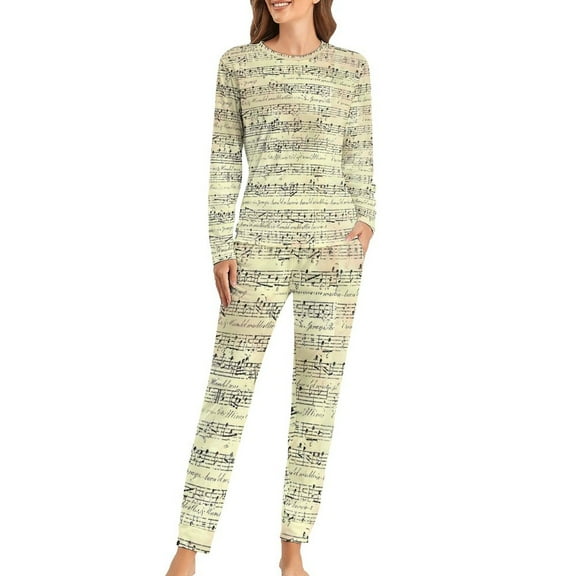 Musical Notes Pajamas Black And White Lovely Pajama Sets Woman Long Sleeve Casual Home Suit Big Size