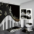 thumbnail image 1 of Musical Notes Piano Key Music Shower Curtain Waterproof Cloth Polyester Bath Curtain Bathtub Curtains, Bathroom Carpet Bath Mat Toilet Rugs, Modern Bathroom Decor, Black & Gold, 1 of 6