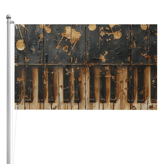 Musical Notes Piano Vintage Golden Double Sided Flag 3x5FT Reversible Garden Flag Outdoor Decor for House, Porch, Lawn, Yard, Indoor Wall, Party Decoration