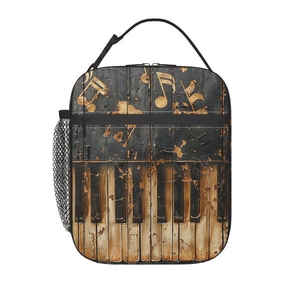 Musical Notes Piano Vintage Golden Lunch Box Bag Insulated Lunchbox Reusable Tote Thermal Cooler Portable for Women Men