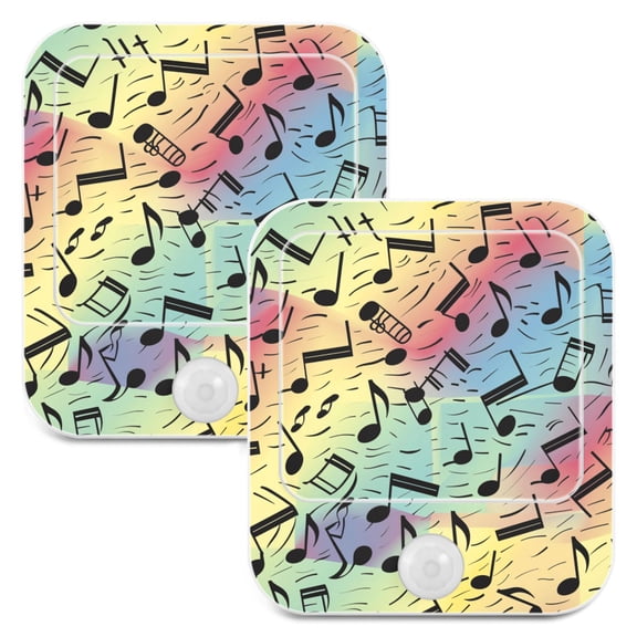 Musical Notes in Rainbow 2 Pack LED Motion Sensor Night Light Plug into Wall Auto Dusk to Dawn Adjustable Brightness for Kids Bedroom Hallway Nursery Room