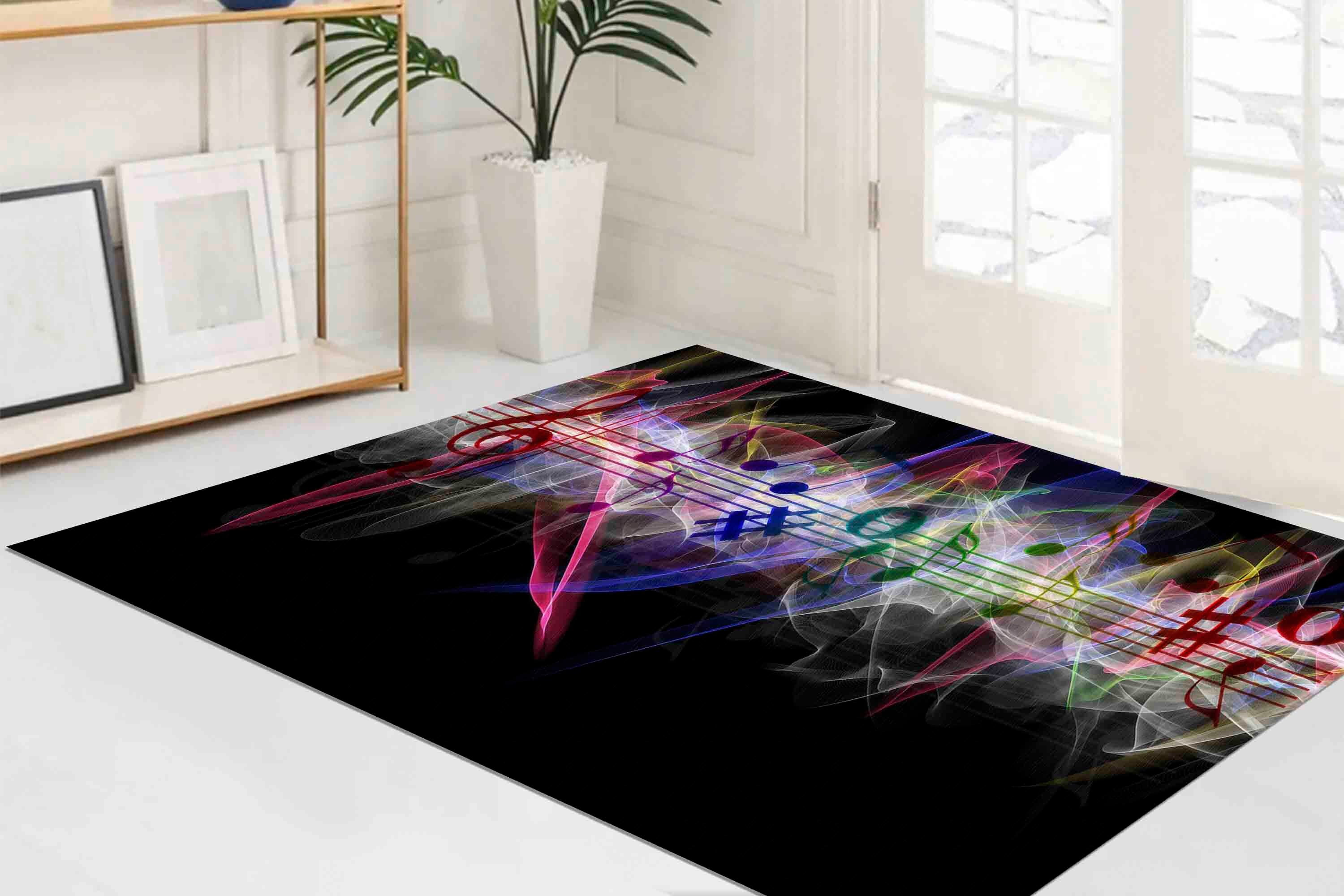 Musical Notes Rugs, Black Rug, Music Room Rug, Bridesmaid Gift, Entry ...