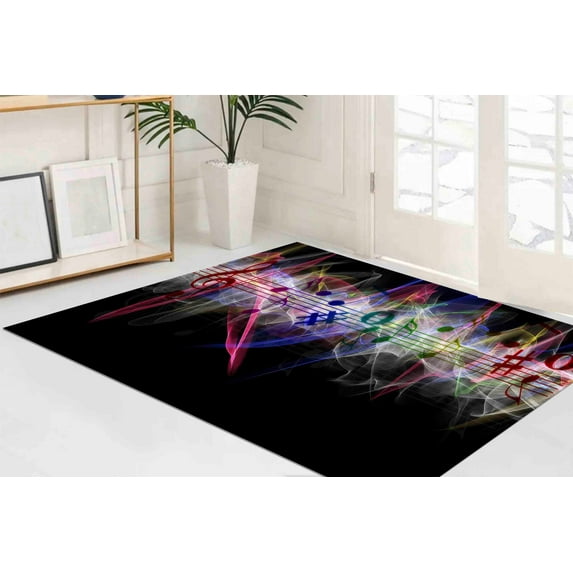 Musical Notes Rugs, Black Rug, Music Room Rug, Bridesmaid Gift, Entry Rug, Printed Rug, Black Rug, Gift For The Home, Step Rug, Luxury Rug, 3.9'x5.9' - 120x180 cm