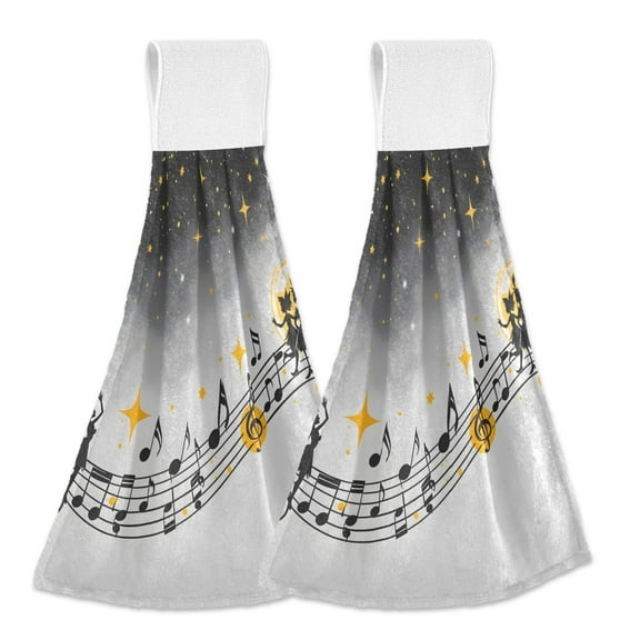 Musical Notes Stars Fairies on Stave Hanging Towels with Loop Hand Towels Nylon Fastener Tape Design Dish Cloths 2 Pieces