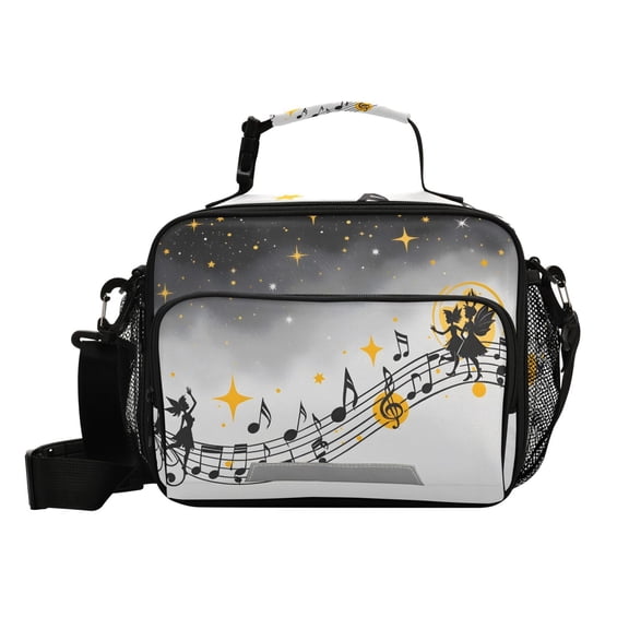 Musical Notes Stars Fairies on Stave Insulated Lunch Bag Portable Cooler Bag Mommy Bag Large Capacity 6L