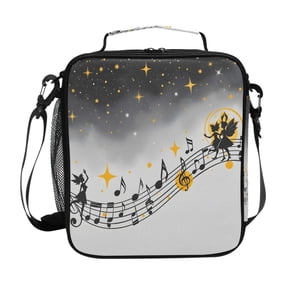 Musical Notes Stars Fairies on Stave Insulated Lunch Bag Reusable Lunch Box Lunch Container with Straps