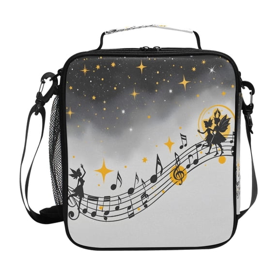 Musical Notes Stars Fairies on Stave Insulated Lunch Bag Reusable Lunch Box Lunch Container with Straps