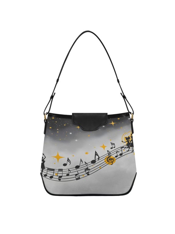Musical Notes Stars Fairies on Stave Women's Tote Bag Convertible Handbags Hobo Shoulder Bag with Zipper Magnetic Snap