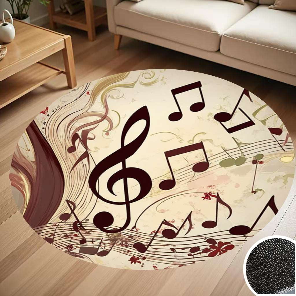Musical Notes Swirling Art Round Carpet Living Room Bedroom Home ...