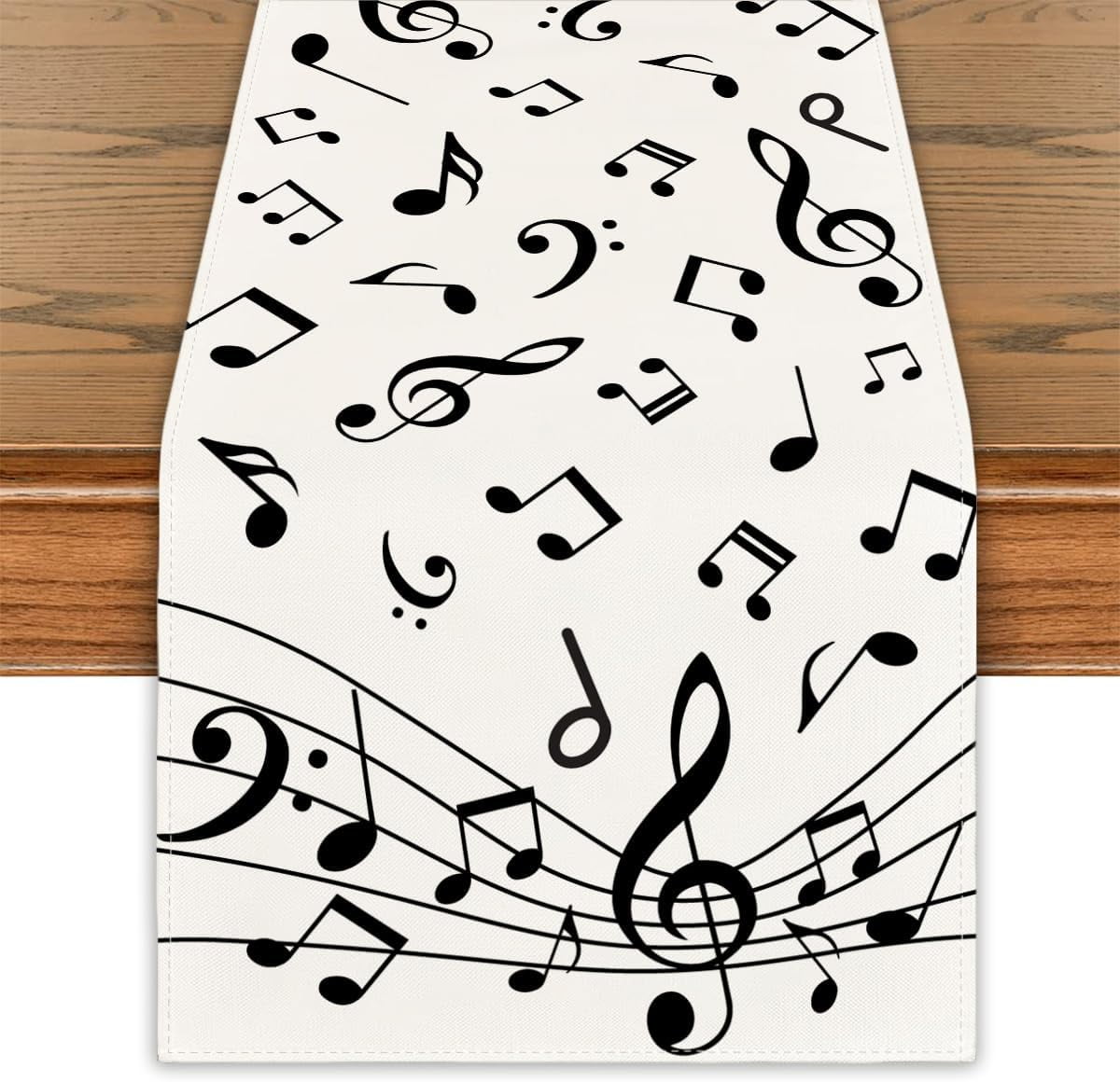 Musical Notes Table Runner Music Event Birthday Party Decor Black and