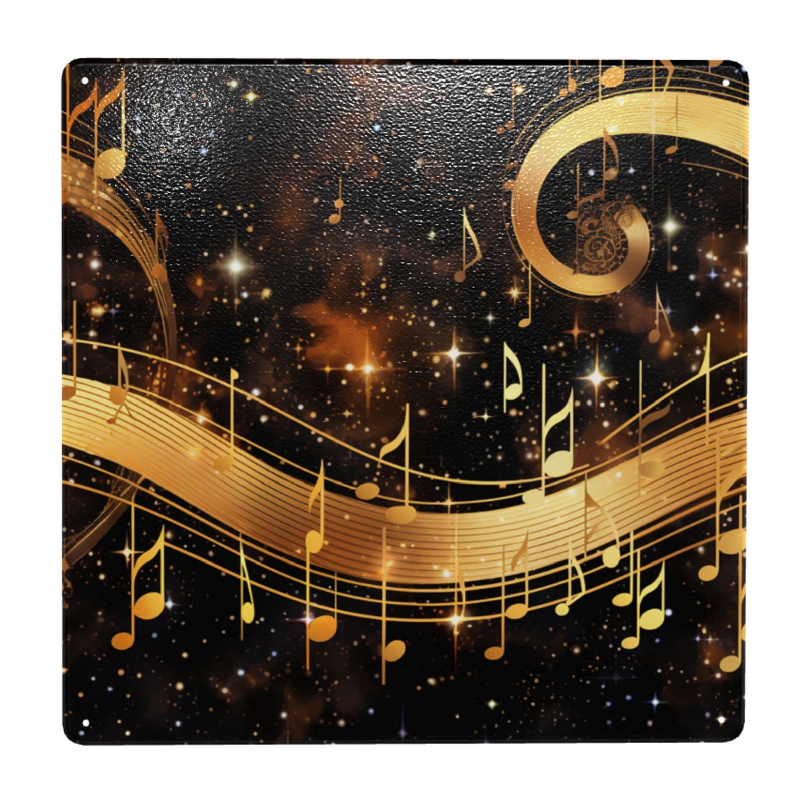 Plaque Notes Musical Notes With PianoGolden Square Metal Sign 12x12 Inch Tin Sign ...