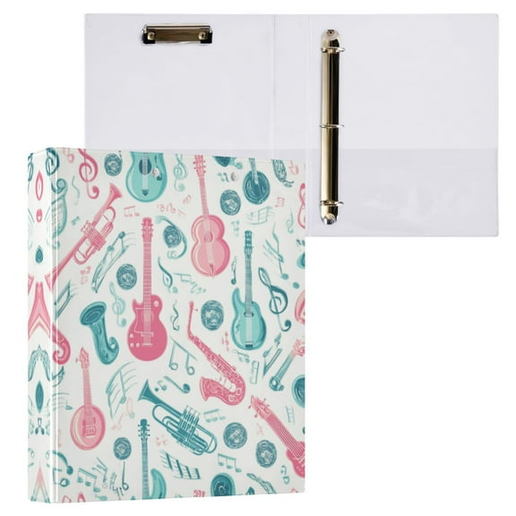 Musical Notes and Instruments 3 Ring Hardcover Binders 1.5in Round Rings for Letter-Size Folder Paper Organizer Pockets for Office Student Recipe