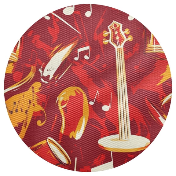 Musical Notes and Instruments 4-Piece 15.4in Heat-Proof PVC Plate Mats, Easy Cut and Clean for Family Use
