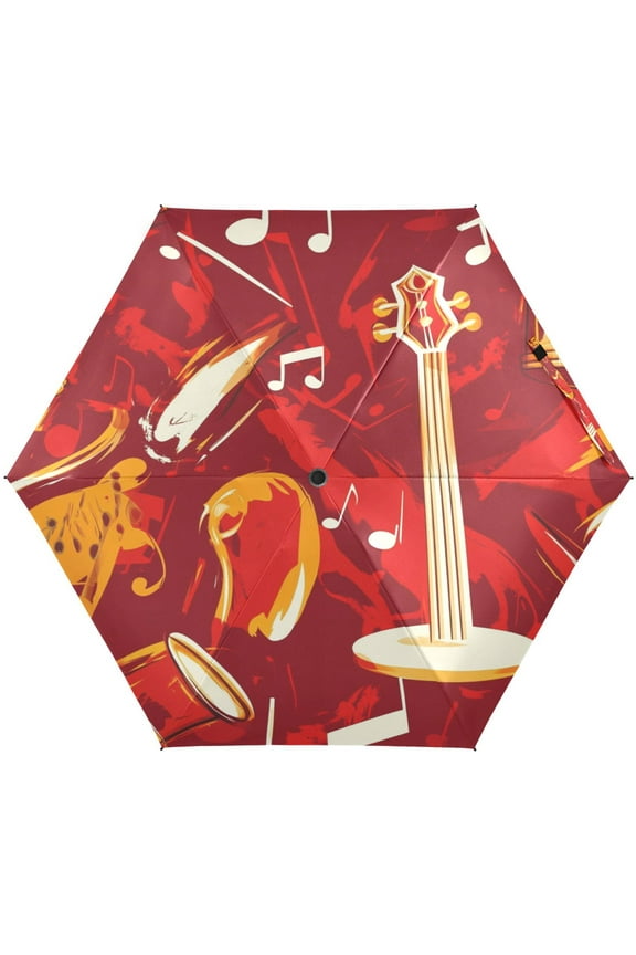 Musical Notes and Instruments Umbrellas for Sun Auto Open Close UV50+ Waterproof 5-Fold Compact Fiberglass Frame