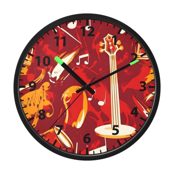 Musical Notes and Instruments Wall Clock 12 Inch Voice Activated Night Light Silent Non Ticking