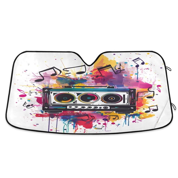 Musical Notes and Sound Car Windshield Sun Shade Foldable Car Front Window Visor Heat and UV Protection 55x27.6