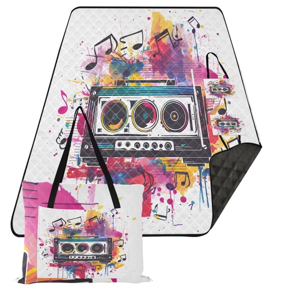 Musical Notes and Sound Extra Large Picnic Beach Blanket Waterproof Sand Proof Portable Outdoor Mat 80x118