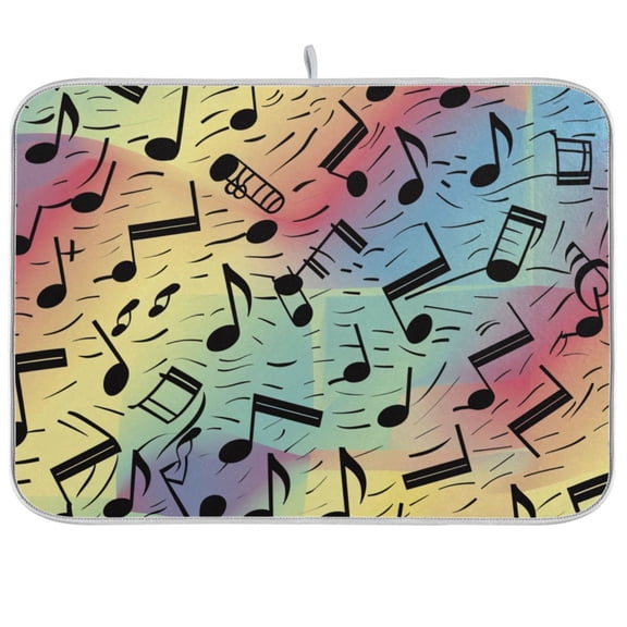Musical Notes in Rainbow Dish Drying Mats Kitchen Mat Microfiber Counter Absorbent Dish Pad Drainer Rack 18"x24"