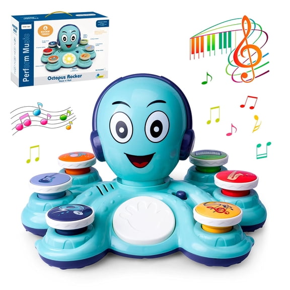 Musical Octopus Toy for Toddlers, Interactive Learning Instrument with 32 Music Modes, Lights & Sounds, 18+ Months