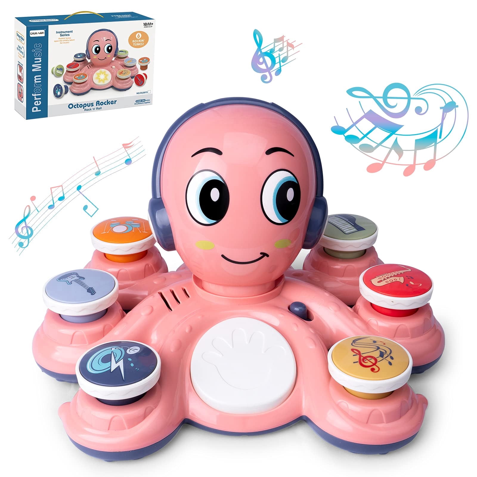 Musical Octopus Toy for Toddlers, Interactive Learning Instrument with 32 Music Modes, Lights & Sounds, 18+ Months