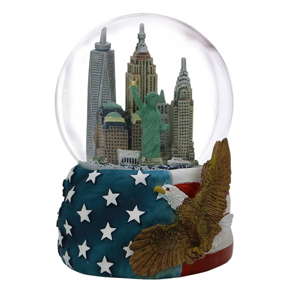 Musical Patriotic NYC Skyline Snow Globe