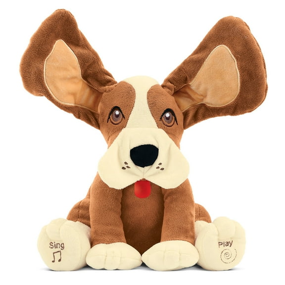 Musical Peek-a-Boo Animated Plush Dog - Floppy-Eared Singing and Moving Stuffed Puppy Toy for Kids - Battery Operated