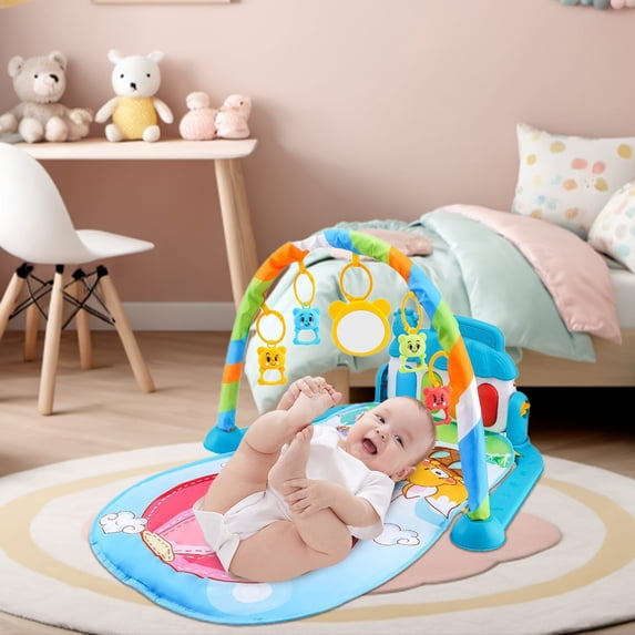 Musical Play Mat with Piano Keys, 5 Linkable Toys, 4 Play Modes, Soft and Washable Activity Gym, Encourages Development, Ideal for Youngster and Interaction