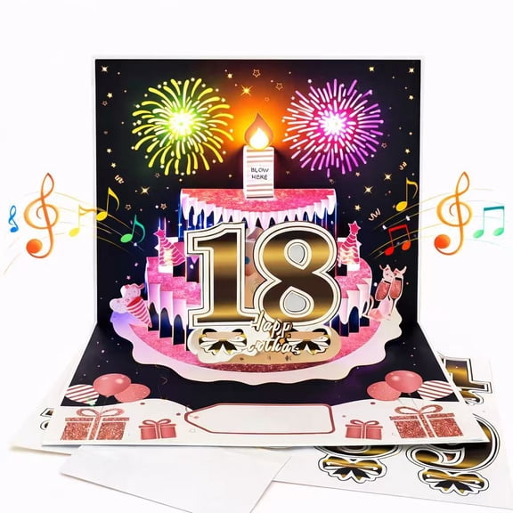Musical Pop Up Birthday Card with Flashing LED Lights, Sound Surprise When Opened, Includes 09 Number Stickers & Envelope