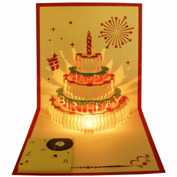 Musical Pop-Up Birthday Card with LED Lights & Recorder: Celebrate with a Spark!
