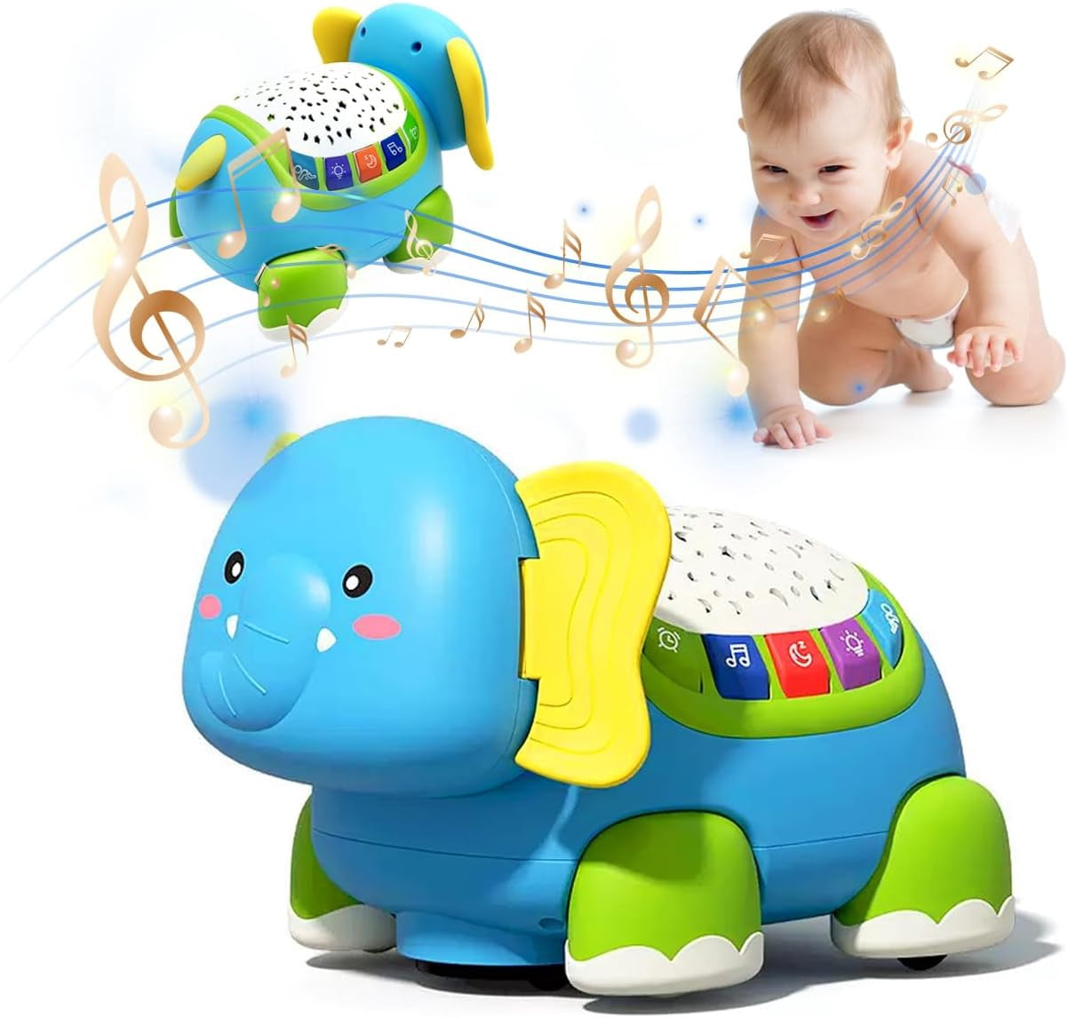 Musical Projector Elephant Crawling Toys Tummy Time Infant Baby Toys, Baby Toys 6-12 Months, 0-3 3-6 7 8 9 12-18 Months 1 Year Old Boy Toys Girl Toys Birthday Gift