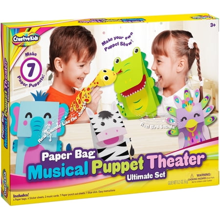 Musical Puppet Theater by Creative Kids - Make Your Own Hand and Finger Puppets 4 Paper Bag & 3 Finger Puppets Animal Sound Chips Included - Puppets for Kids Boys & Girls Arts & Crafts Ages 3+