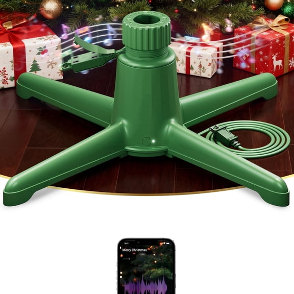 Musical Rotating Christmas Tree Stand with Remote, 360 Spinning Base for Artificial Tree Up to 9 ft and 120 lbs, 3 Outlets 800W, Fits 1.25-2 Inch Poles
