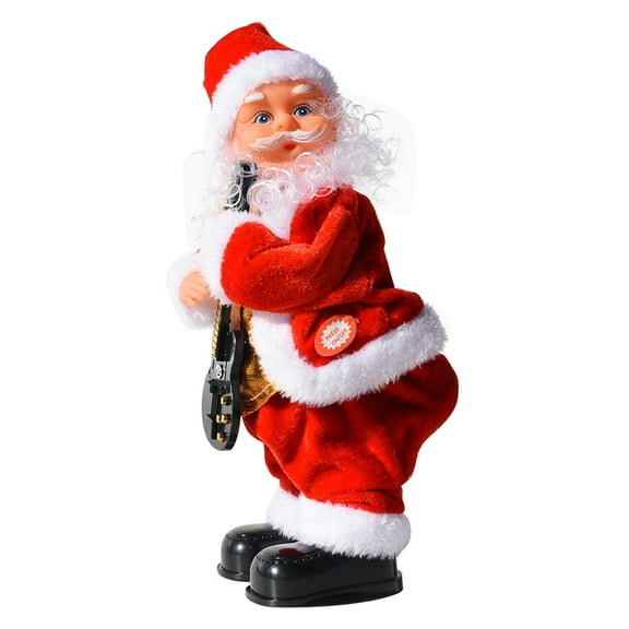Musical Santa Claus Christmas Figurine Hip Shaking Electronic Toy Desktop Decoration Entertaining Gift with Guitar - No Battery