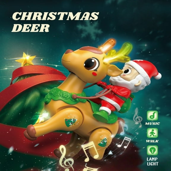 Musical Santa Reindeer Figurine with Lights - Animated Christmas Decor for Kids, Battery-Operated Holiday Tabletop Decor with Music, Festive Gift for Children & Family (9in)