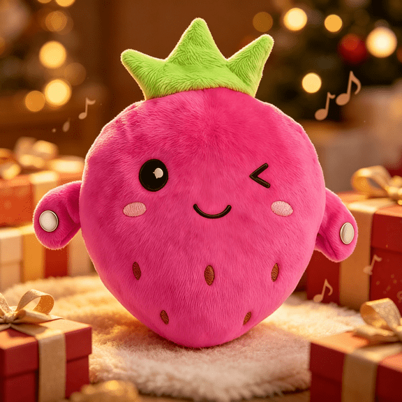 Musical Sensory Interactive Plush Toy with Skin Touch Sensor, Strawberry Doll Dual Mode Music Toy for Group Play Party Game Christmas Birthday Gift