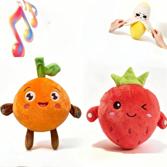 Musical Sensory Toy, Interactive Fruit Plush Toy, Skin‑Touch Trigger Music, Solo & Two‑Player Modes, Tap to Switch Built‑in Melodies for Holiday Gifting