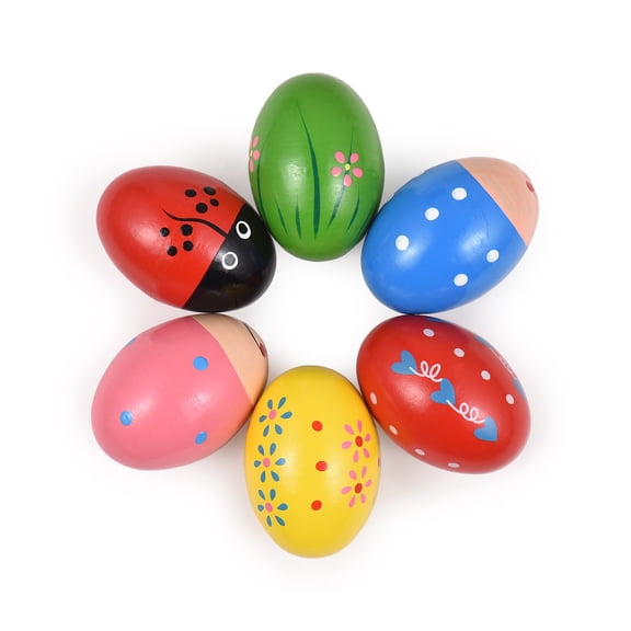 Musical Shake Eggs Wooden Shake Egg Easter Egg Percussion Instrument for Party Musical Shake Eggs 6 Pack