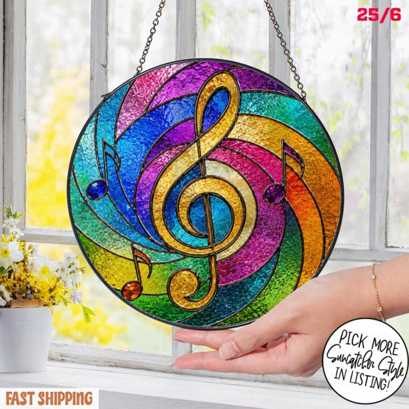 Musical Stained Glass Suncatcher, Back To School Gift, Music-Themed Window Hanging, Gift for Musicians, Teacher