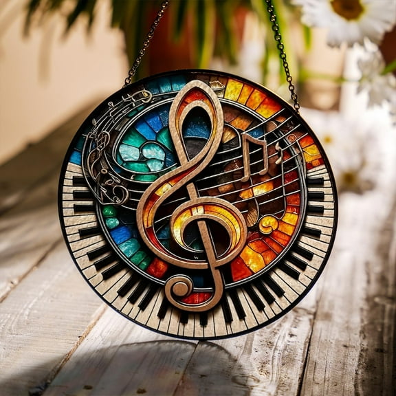 Musical Stained Glass Suncatcher, Ideal Gift for Musicians, Music Teachers, Choir Members, Singers, Beautiful Music-Themed Decor, Accessory