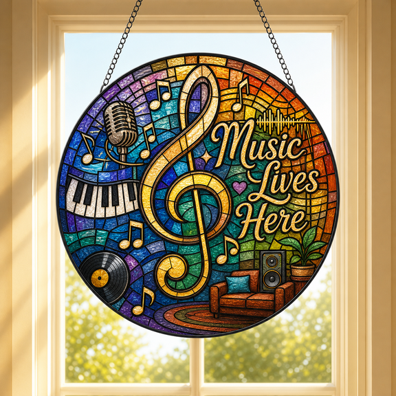 Musical Stained Glass Suncatcher Window Hanging, Treble Clef Music Lover Gift