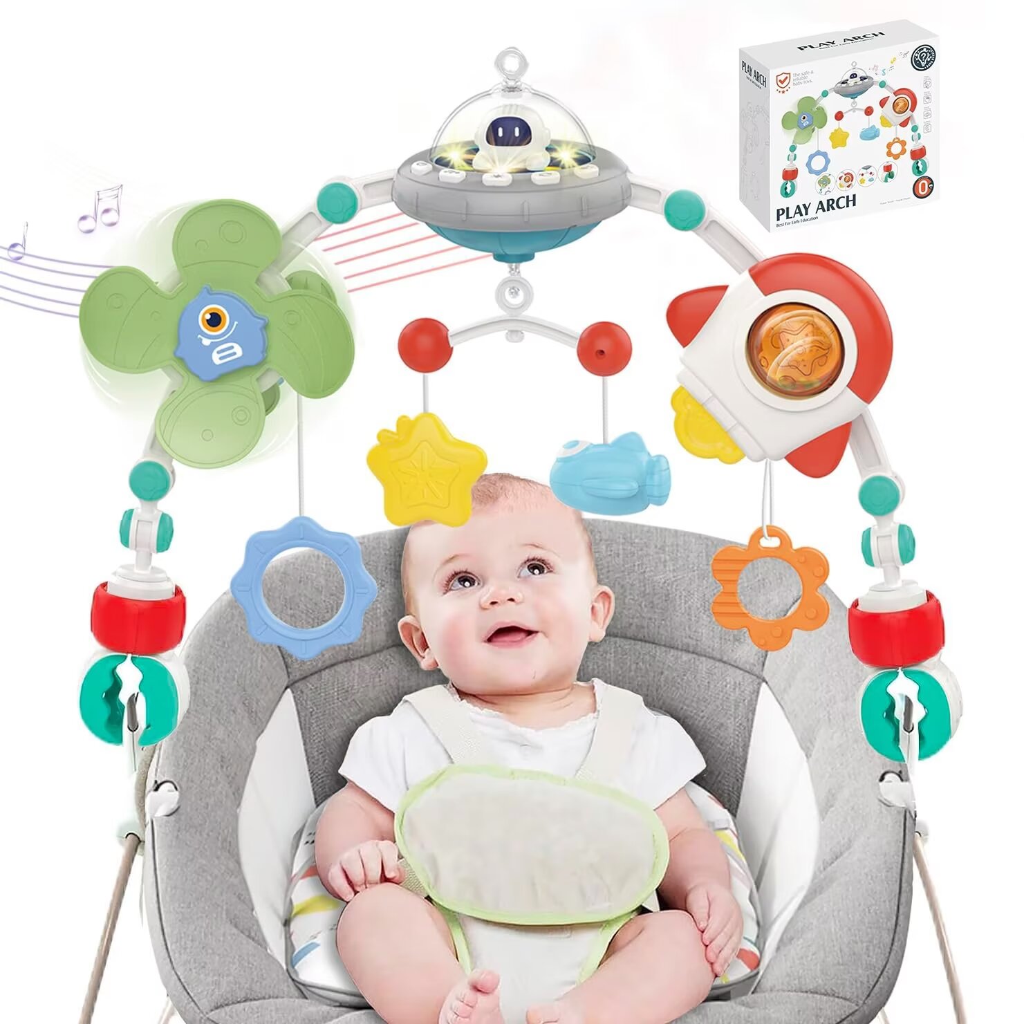 Musical Stroller Arch Toy，Baby Bouncer Toy Bar Travel Car Seat Toys for