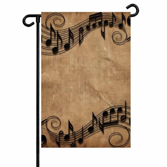 Musical Symbols Garden Flag 12x18 Inch Musical Staff Retro Brown Background Modern Double Sided Small Decorative Garden Flags for Outside, Outdoor Yard Porch Lawn Decoration